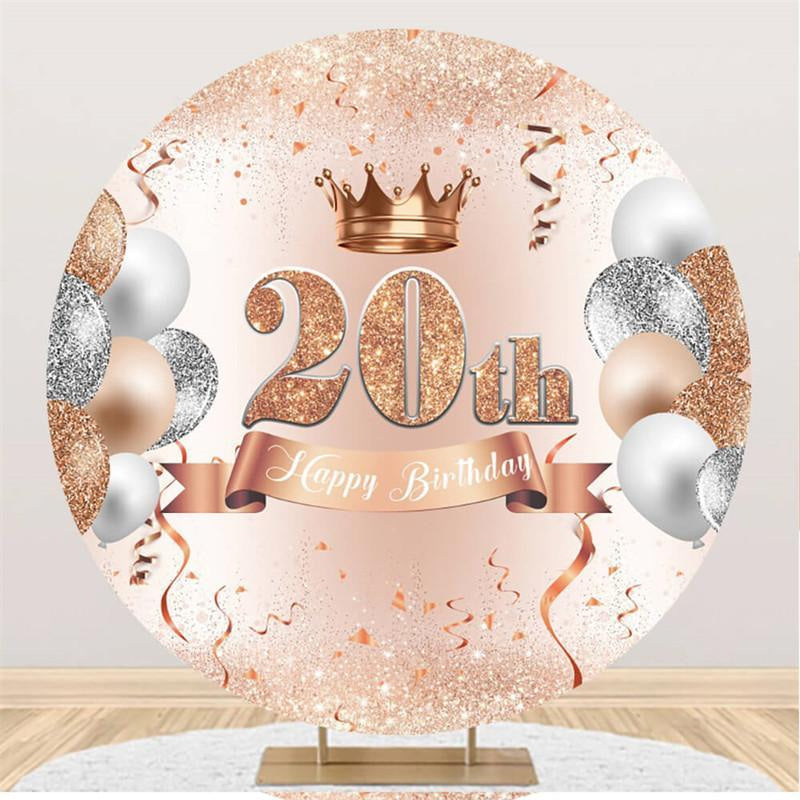 Lofaris Round Balloons 20th Happy Birthday Backdrop For Girl