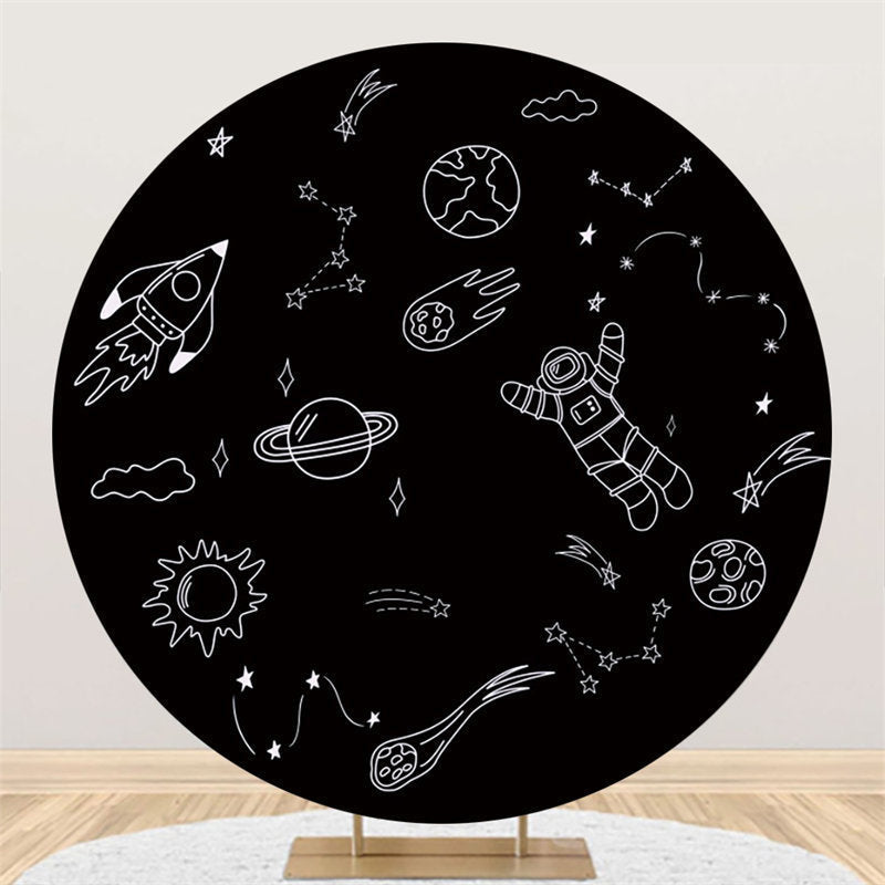 Lofaris Round Black And White Sketch Starry Sky Birthday Backdrop