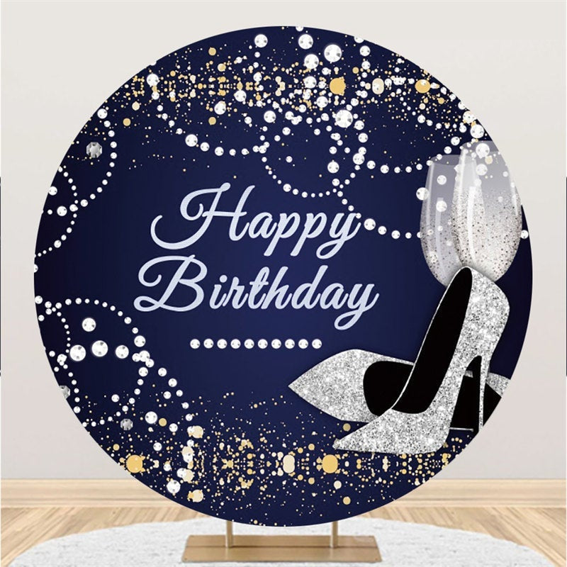 Lofaris Round Blue And Silver Pearl Happy Birthday Backdrop