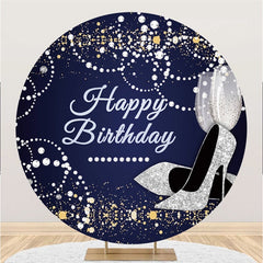 Lofaris Round Blue And Silver Pearl Happy Birthday Backdrop