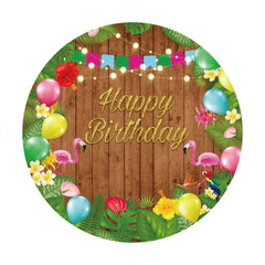 Lofaris Round Brown Wooden And Flower Happy Birthday Backdrop