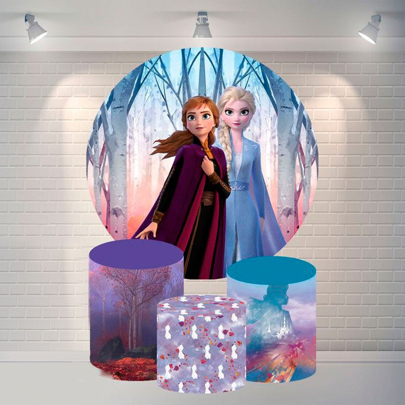 Lofaris Round Frozen Forest Happy Birthday Backdrop For Girl