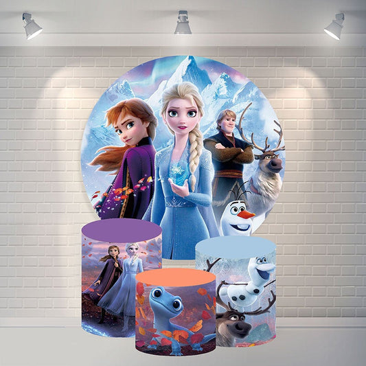Lofaris Round Girl Boy Animals Frozen Happy Birthday Backdrop