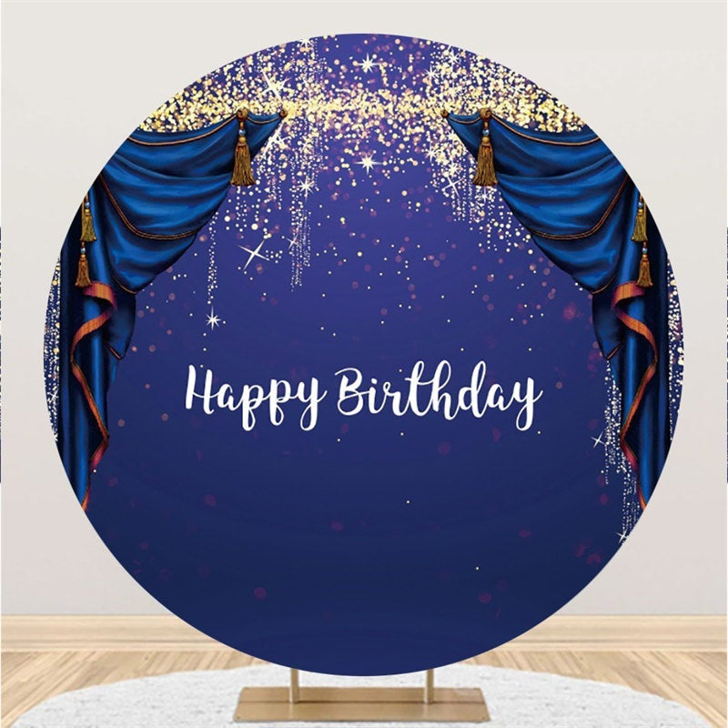 Lofaris Round Glitter And Purple Theme Happy Birthday Backdrop