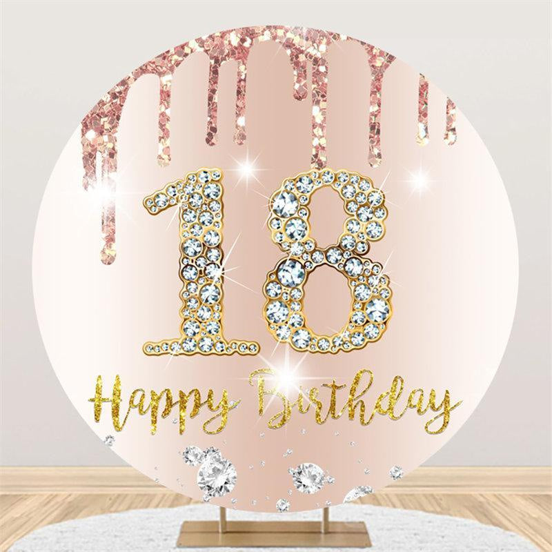 Lofaris Round Glitter Pink Diamond Happy 18th Birthday Backdrop