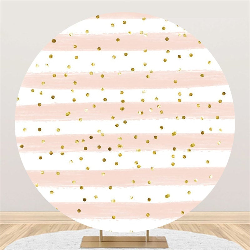Lofaris Round Glitter Pink White Stripe Happy Birthday Backdrop