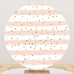 Lofaris Round Glitter Pink White Stripe Happy Birthday Backdrop