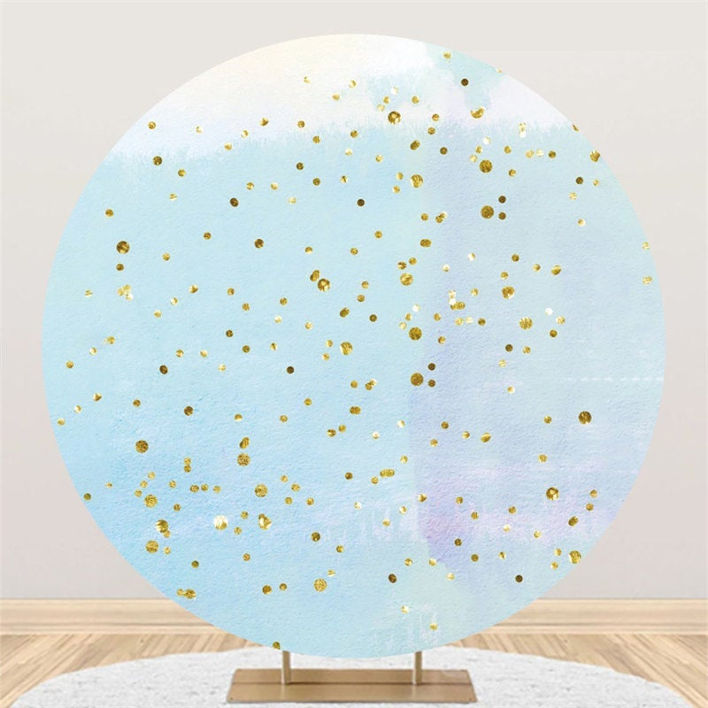 Lofaris Round Gold Glitter And Blue Happy Birthday Backdrop