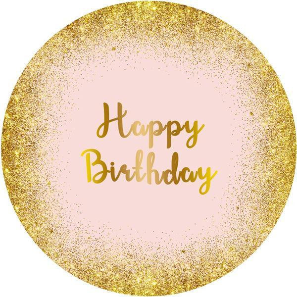 Lofaris Round Gold Glitter And Pink Happy Birthday Backdrop