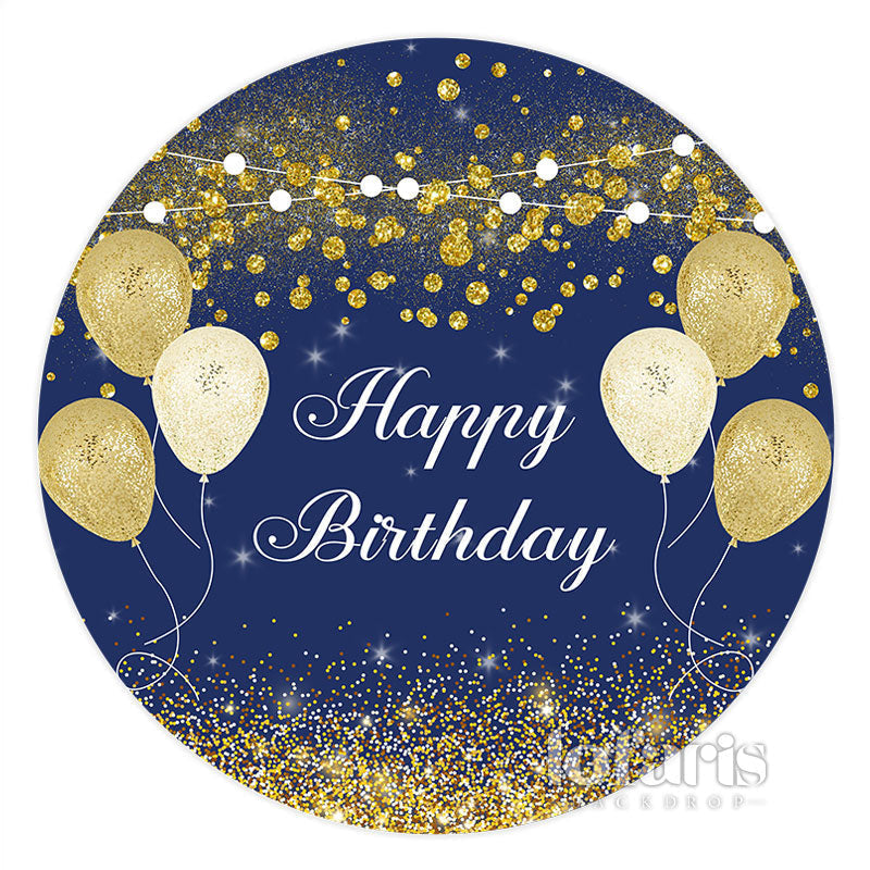 Lofaris Round Navy Blue Ane Golden Happy Birthday Backdrop