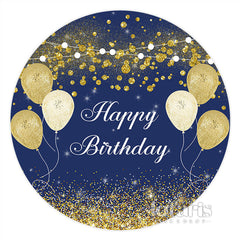 Lofaris Round Navy Blue Ane Golden Happy Birthday Backdrop