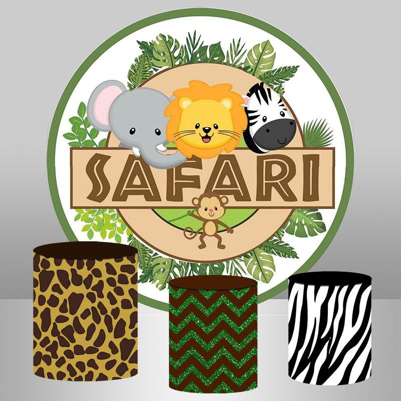 Lofaris Round Safari Green And White Themed Baby Shower Backdrop