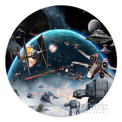 Lofaris Round Star Wars Robot Universe Happy Birthday Backdrop