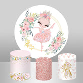 Lofaris Round White And Pink Floral Ballet Birthday Backdrop