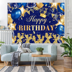 Lofaris Royal Blue And Gold Glitter Balloons Birthday Backdrop