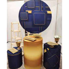 Lofaris Royal Blue And Yellow Square Pattern Round Backdrop Kit