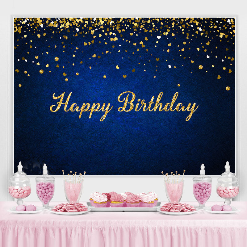 Lofaris Royal Blue Gold Glitter Bokeh Happy Birthday Backdrop
