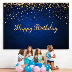 Lofaris Royal Blue Gold Glitter Bokeh Happy Birthday Backdrop