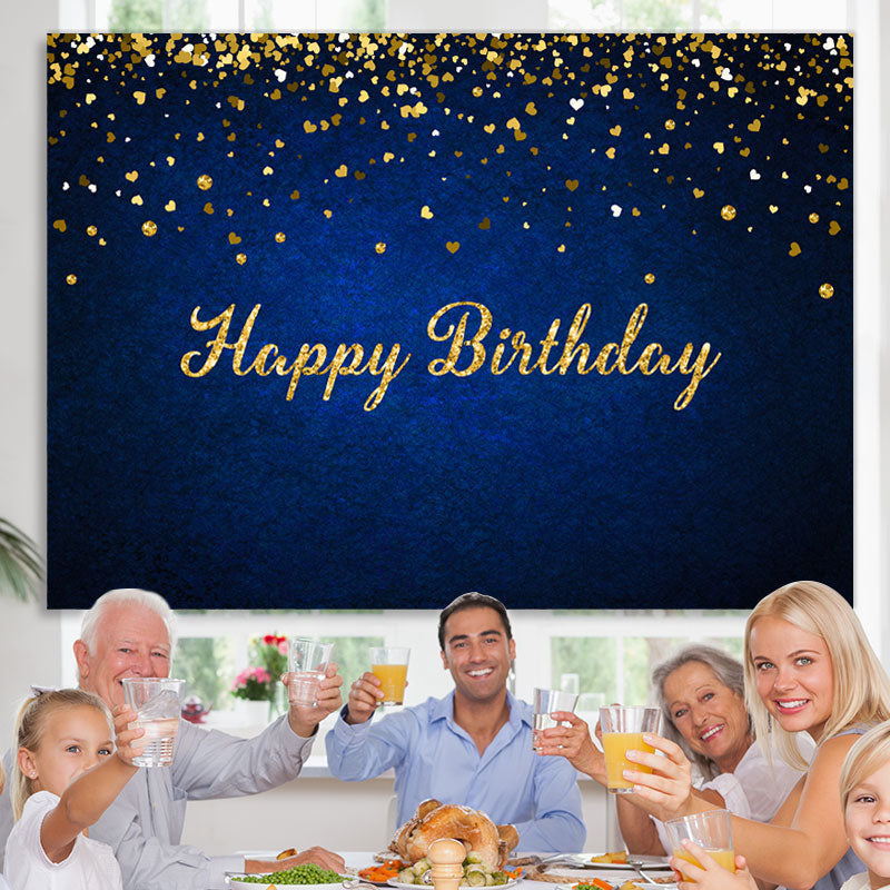 Lofaris Royal Blue Gold Glitter Bokeh Happy Birthday Backdrop
