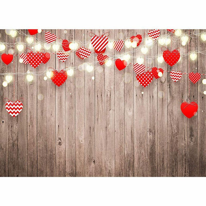 Lofaris Rustic Wood Red Love Heart Happy Valentines Backdrop