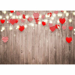 Lofaris Rustic Wood Red Love Heart Happy Valentines Backdrop