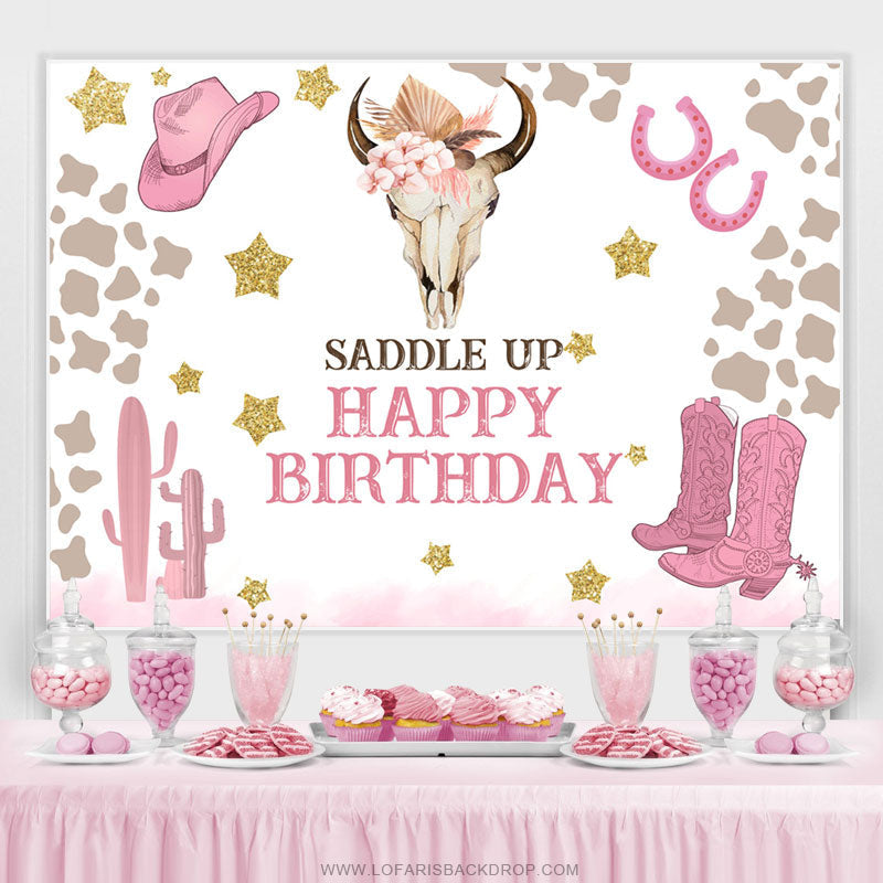 Lofaris Saddle Up Cowgirl Theme Cute Happy Birthday Backdrop