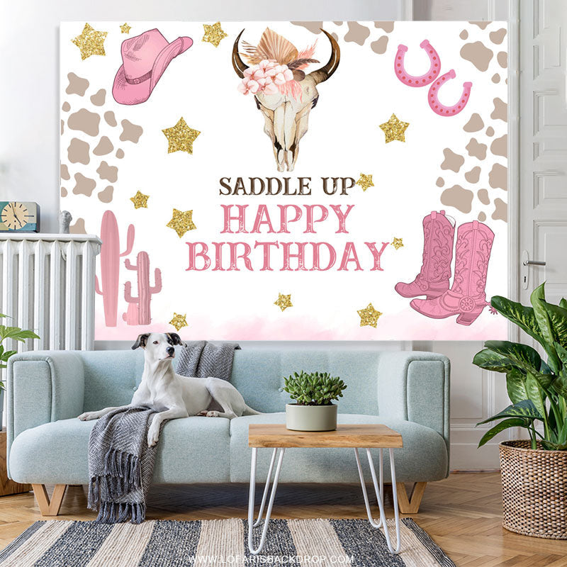 Lofaris Saddle Up Cowgirl Theme Cute Happy Birthday Backdrop