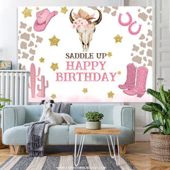 Lofaris Saddle Up Cowgirl Theme Cute Happy Birthday Backdrop