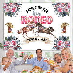 Lofaris Saddle Up Her Rodeo Horse Cowboy Happy Birthday Backdrop