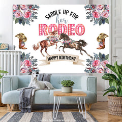 Lofaris Saddle Up Her Rodeo Horse Cowboy Happy Birthday Backdrop