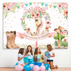 Lofaris Saddle Up Pink Floral And Horse First Birthday Backdrop