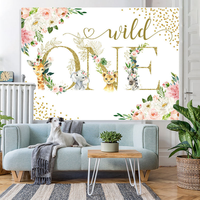 Lofaris Safari And Floral Glitter Wild One Birthday Backdrop