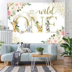 Lofaris Safari And Floral Glitter Wild One Birthday Backdrop