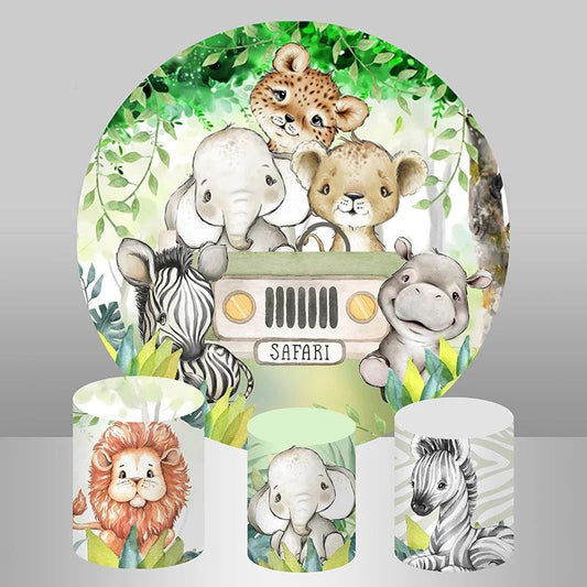 Lofaris Safari Animals Circle Baby Shower Backdrop For Party