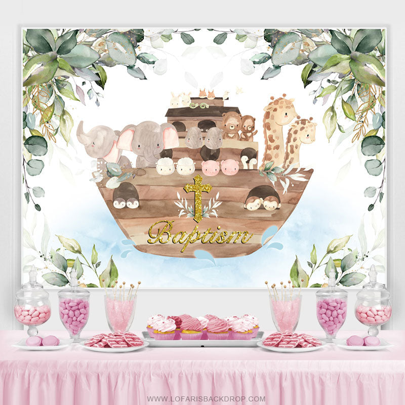 Lofaris Safari Boat With Leaves Cross Baptism Backdrop