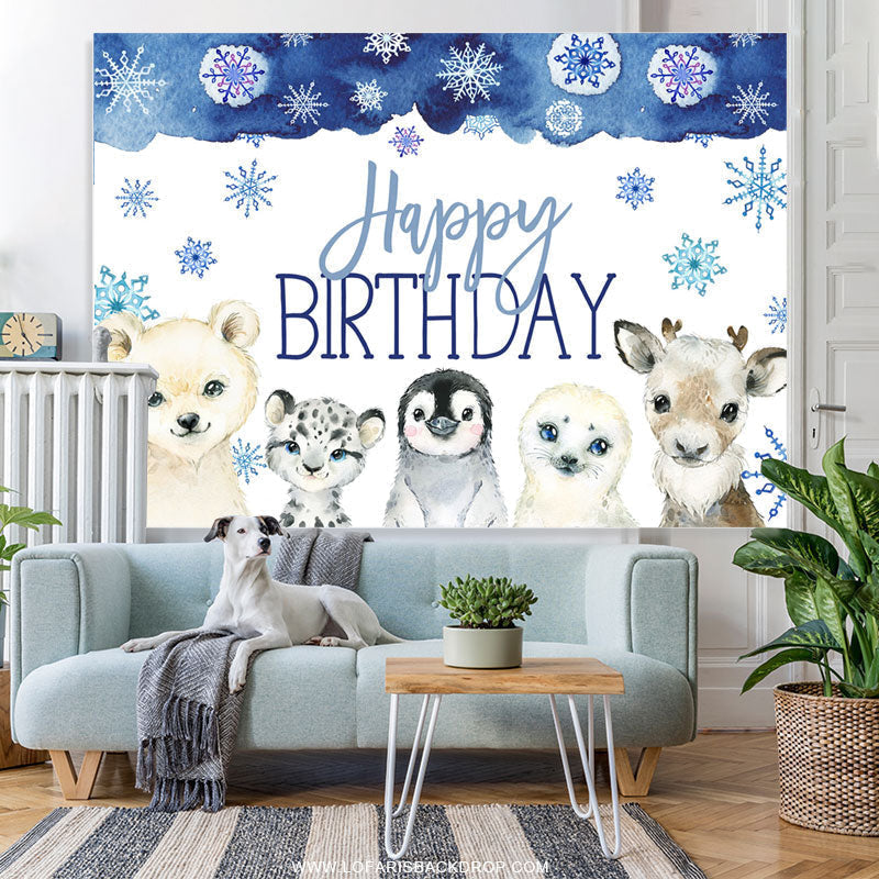 Lofaris Safari Cold Winter With Snow Happy Birthday Backdrop