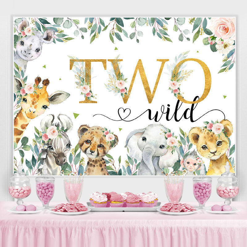 Lofaris Safari Floral Plants Wild Two Happy Birthday Backdrop