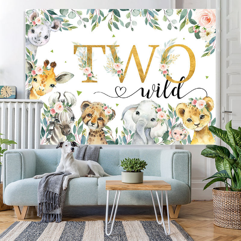 Lofaris Safari Floral Plants Wild Two Happy Birthday Backdrop