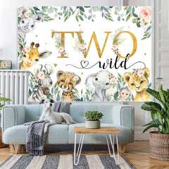 Lofaris Safari Floral Plants Wild Two Happy Birthday Backdrop