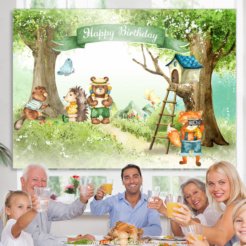 Lofaris Safari Forest Animals Happy Birthday Party Backdrop