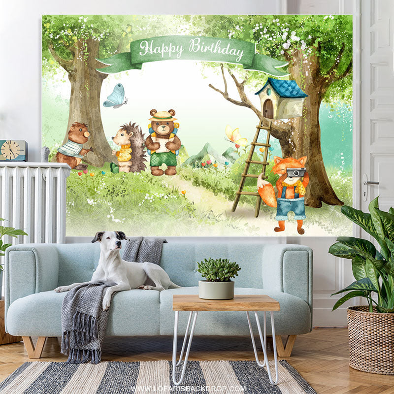 Lofaris Safari Forest Animals Happy Birthday Party Backdrop
