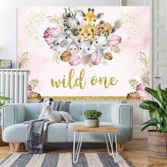Lofaris Safari Glitter Pink Golden Wild One Birthday Backdrop