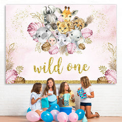 Lofaris Safari Glitter Pink Golden Wild One Birthday Backdrop