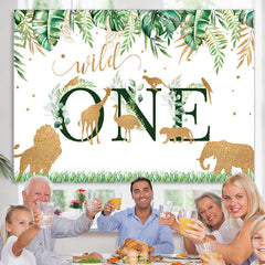 Lofaris Safari Green And Golden Wild One Happy Birthday Backdrop