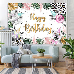 Lofaris Safari Jungle Leaves Leopard Print Birthday Backdrop