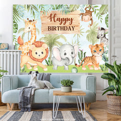 Lofaris Safari Little Animals Green Trees Birthday Backdorp