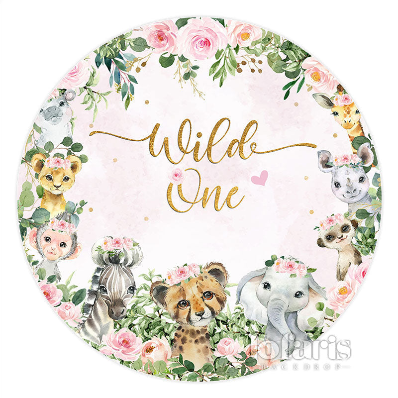 Lofaris Safari Pink Theme Wild One Circle Birthday Backdrop