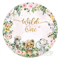 Lofaris Safari Pink Theme Wild One Circle Birthday Backdrop