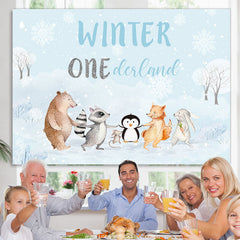 Lofaris Safari Winter Onderland Snowy Happy Birthday Backdrop
