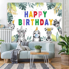 Lofaris Safaris Jungle Leaves Themed Happy Birthday Backdrop